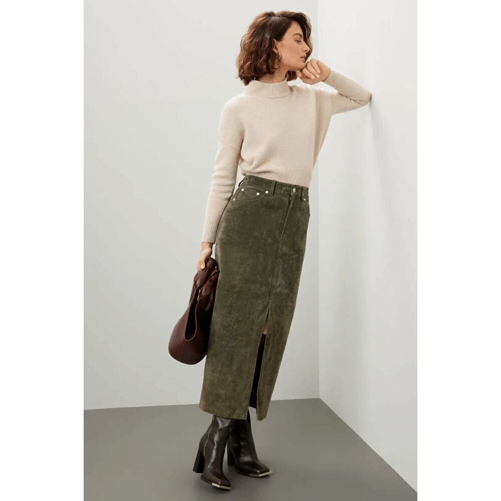 BLANKNYC Women's Hunter Green Leather Front Slit Midi Skirt Size 31
